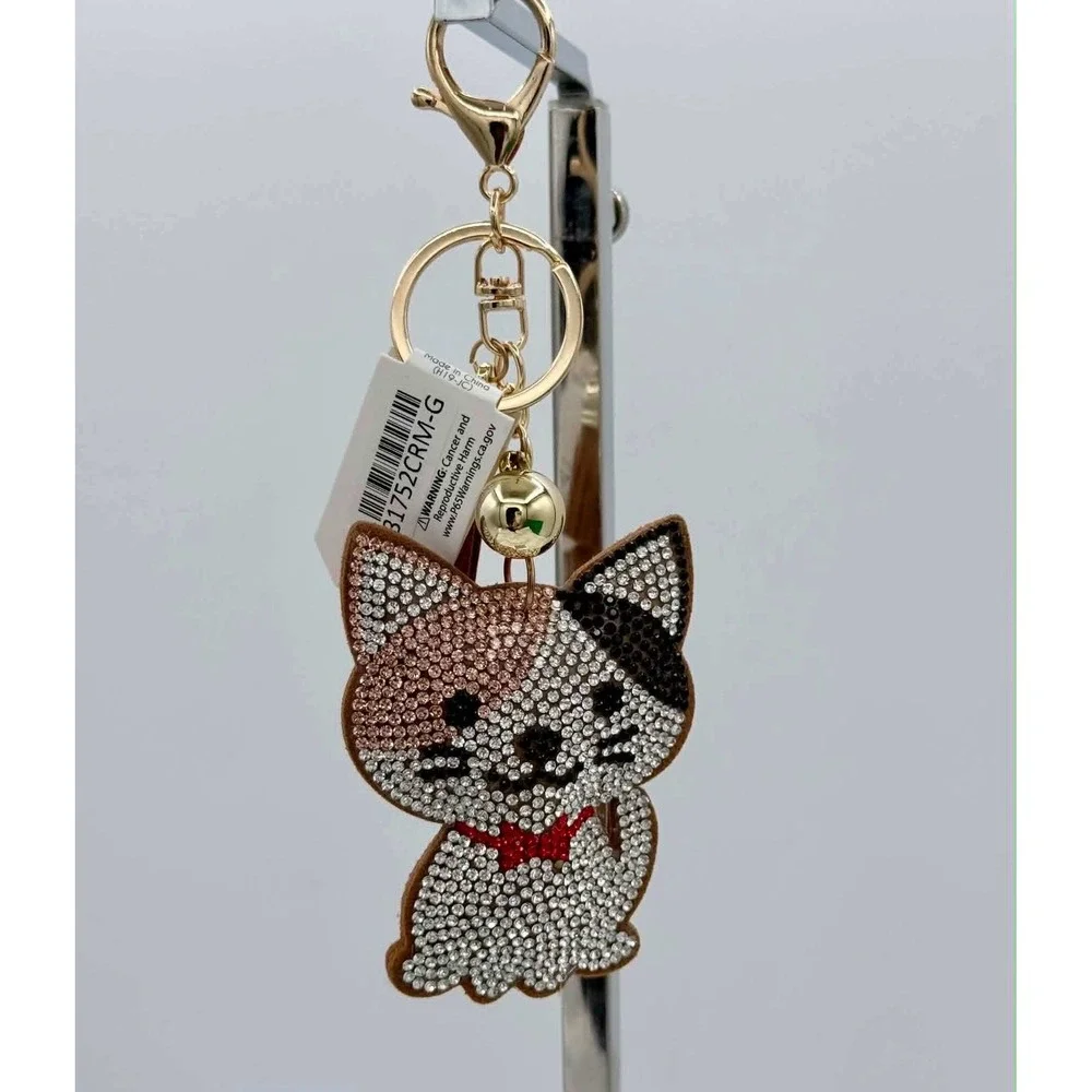 Juliet by Crystal Avenue Rhinestone Cat Keychain Tassel Bell Bag Charm NWT